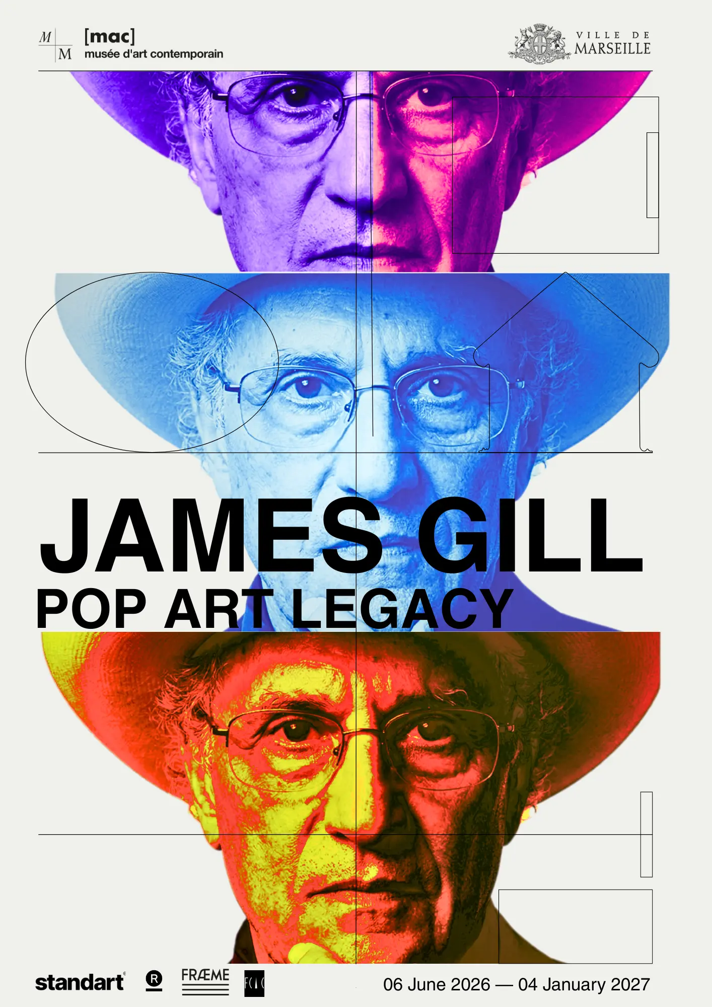Affiche d'exposition fictive James Gill Pop Art Legacy au mac Marseille